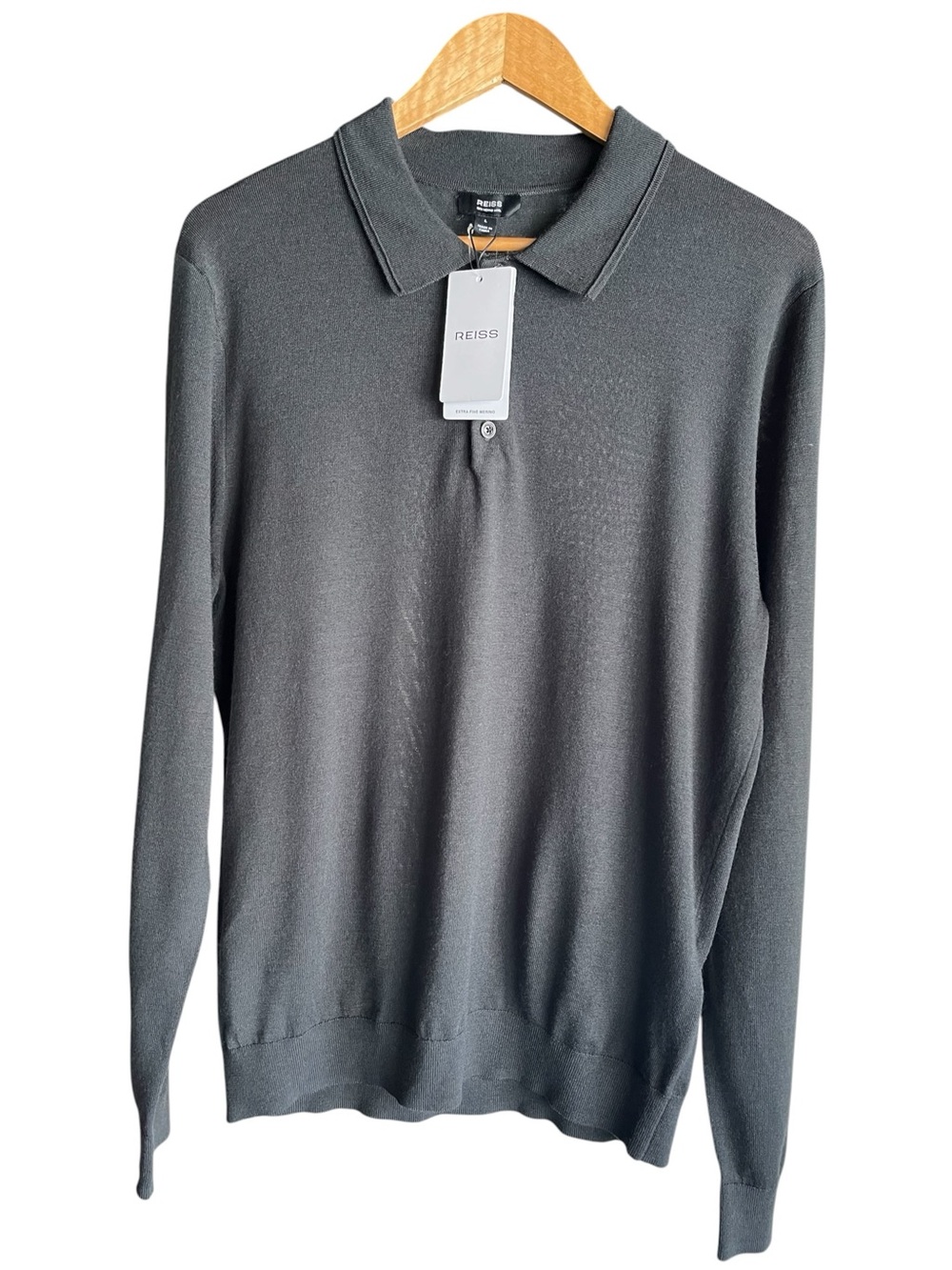 Reiss Men's Trafford Wool Long Sleeve Polo Shirt NWT